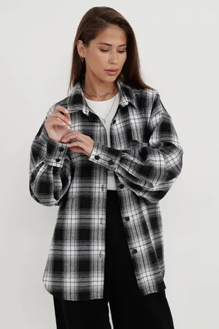 Рубашка из фланели в серо-черную клетку