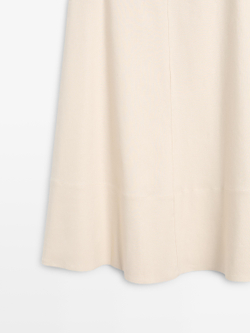 Massimo Dutti Расклешенная юбка из смесовой льняной ткани с карманом, кремовый