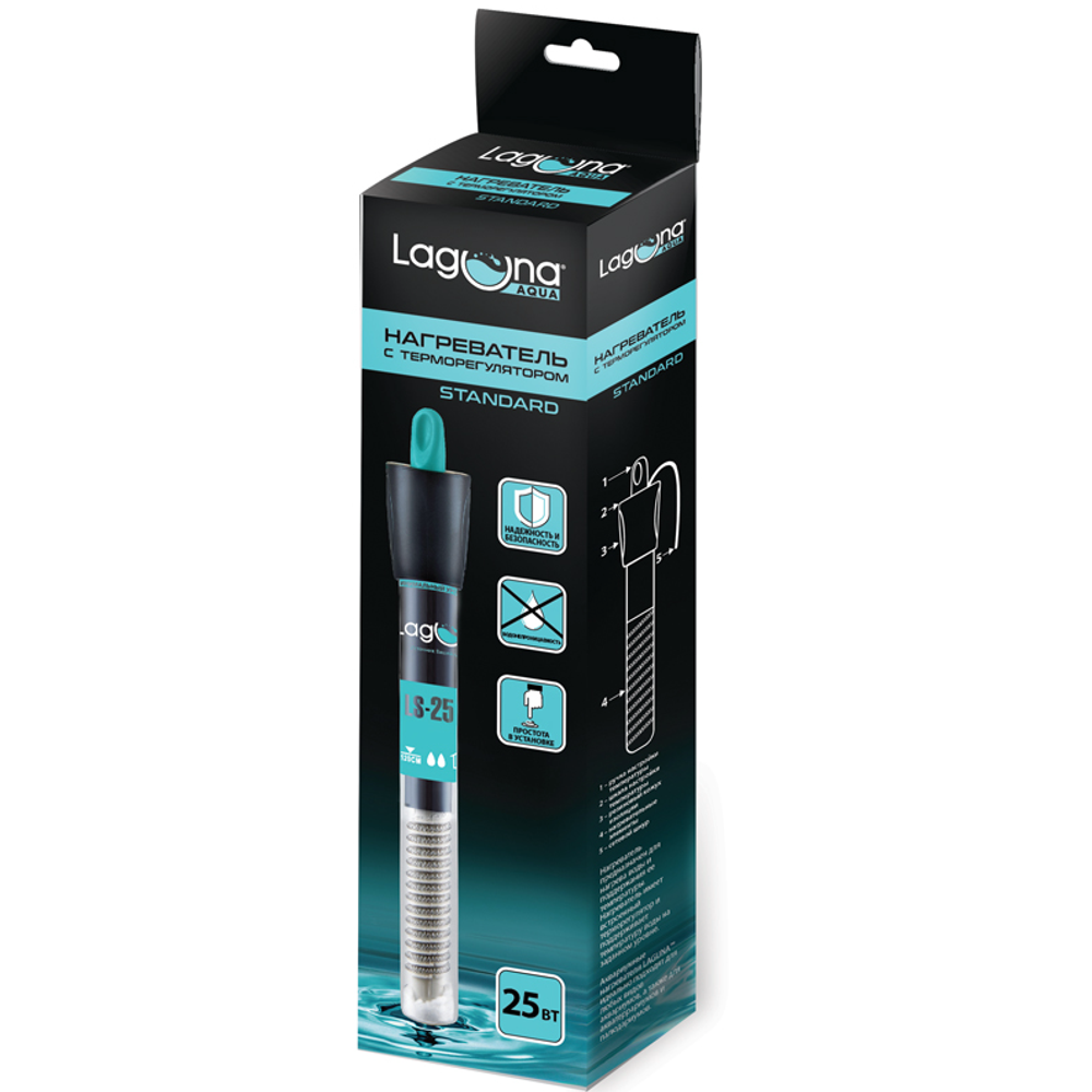 Нагреватель с металлической спиралью standard ls25w, 25вт, d22*190мм, laguna