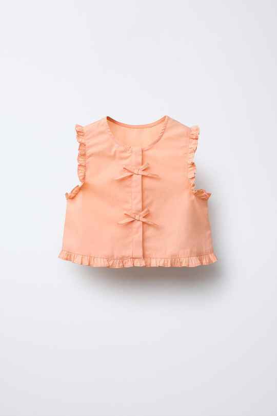 ZARA РУБАШКА С БАНТИКАМИ, МАНДАРИНОВЫЙ