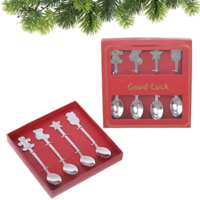 Набор чайных ложек 4шт «Новогодние символы» в подарочной коробке, серебро