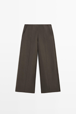 Massimo Dutti Струящиеся брюки из 100% льна, пестро-коричневый