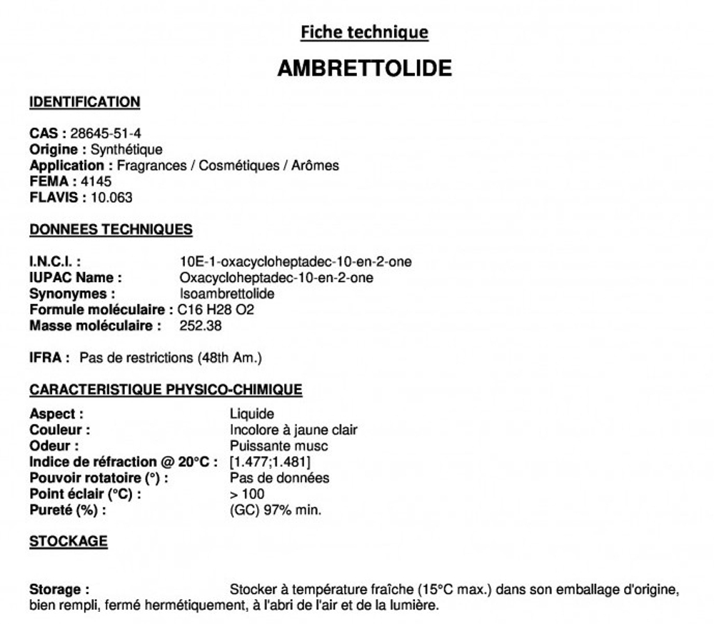 AMBRETTOLIDE 10% / АМБРЕТТОЛИД CAS 28645-51-4