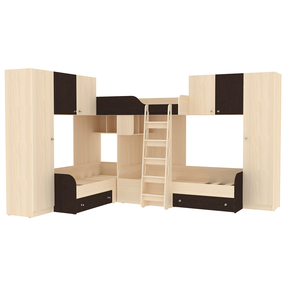 Трехместная кровать КарИВи Трио 3  Дуб Молочный Венге