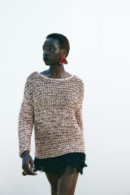 ZARA КОМБИНИРОВАННЫЙ СВИТЕР, БЕЛЫЙ/ГРАНАТОВЫЙ