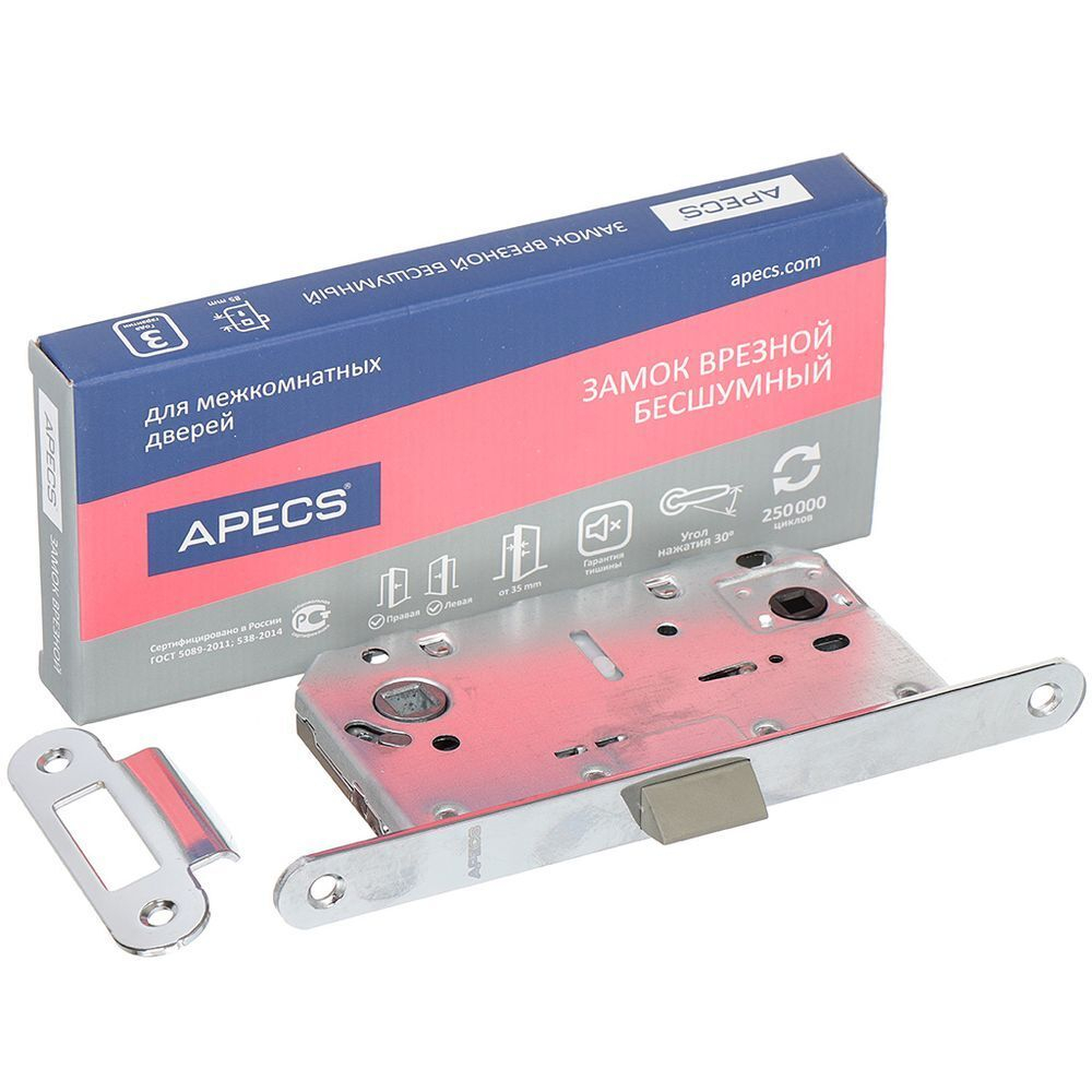Защелка врезная, Apecs, 5300-P-WC-CR, 18135, язычок металлический, с фиксатором, без ручек, хром