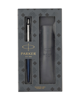 Стильный солидный подарочный набор Parker из шариковой ручки Parker Jotter из нержавеющей стали с чёрными чернилами и чехлом для ручки в подарочной упаковке 2020374