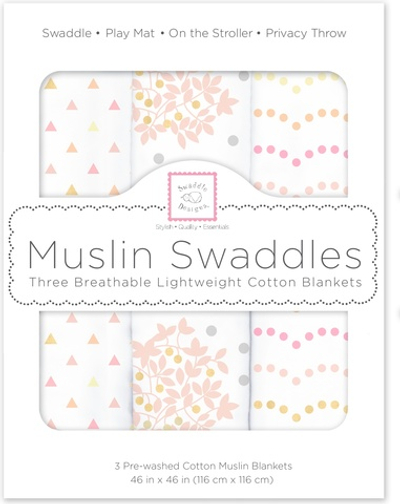 SwaddleDesigns SDM-181P Набор пеленок муслин 3 шт. - Heavenly Floral Pinks with Touch of Gold Shimmer