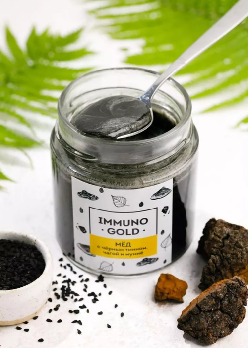 Мед ImmunoGold с черным тмином, чагой и мумиё / Cedar Immuno / 200 г / Сибирский кедр