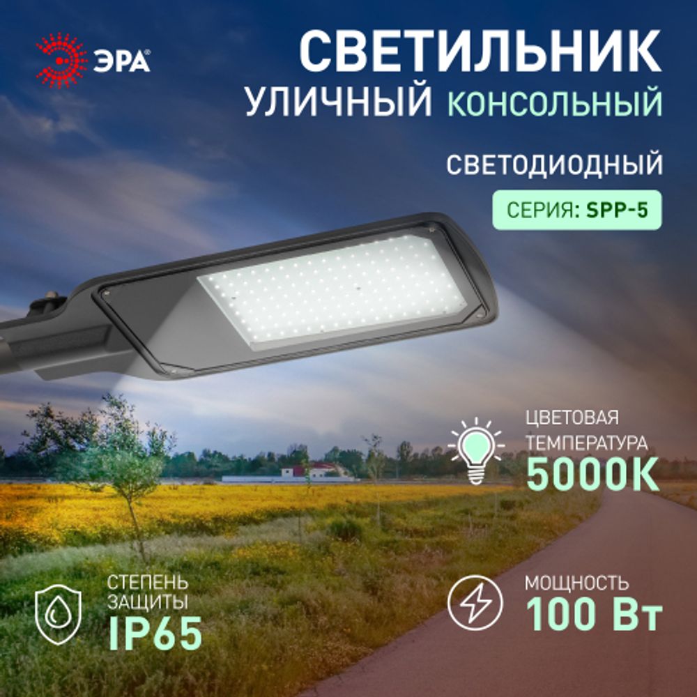Светильник уличный светодиодный ЭРА SPP-504-0-50K-100 100Вт 5000К IP65 КСС Д | Уличные консольные светильники