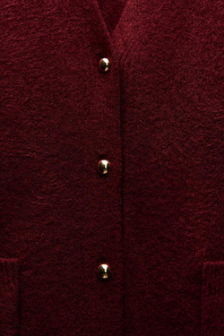 ZARA ОДНОТОННЫЙ КАРДИГАН, ТЕМНО-БОРДОВЫЙ