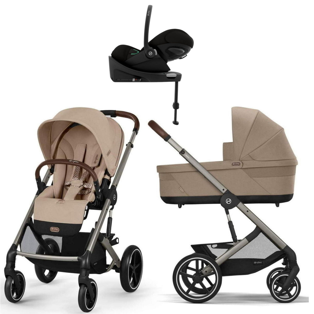 Коляска Cybex Balios S Lux TPE complete Cloud G Moon Black Plus Base G 4 в 1 Almond Beige с дождевиками
