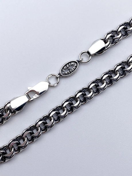 Браслет из серебра/Бисмарк/Чернение/Со вставкой "Спаси и сохрани"/С алмазной огранкой