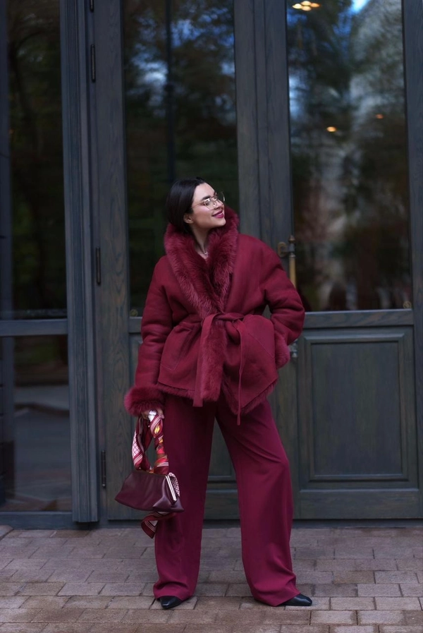 Дубленка двусторонняя бургунди