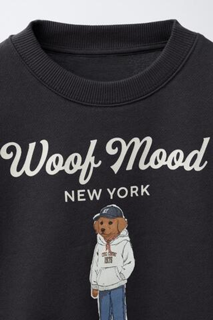 ZARA ТОЛСТОВКА С ПРИНТОМ «СОБАКА», АНТРАЦИТОВО-СЕРЫЙ