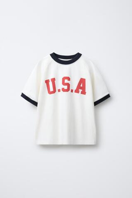 ZARA ФУТБОЛКА С ТЕКСТОВЫМ ПРИНТОМ, БЕЛЫЙ