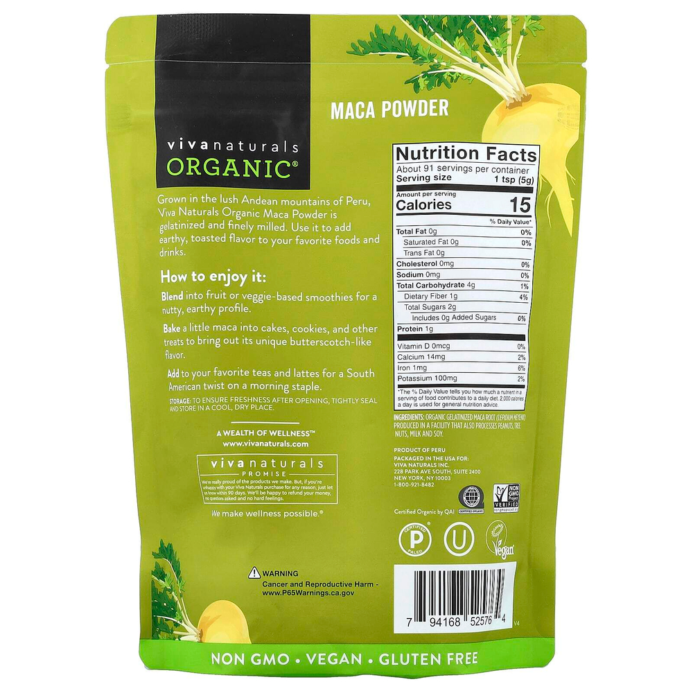 Viva Naturals, Органический желатинизированный порошок маки, 454 г (1 фунт)