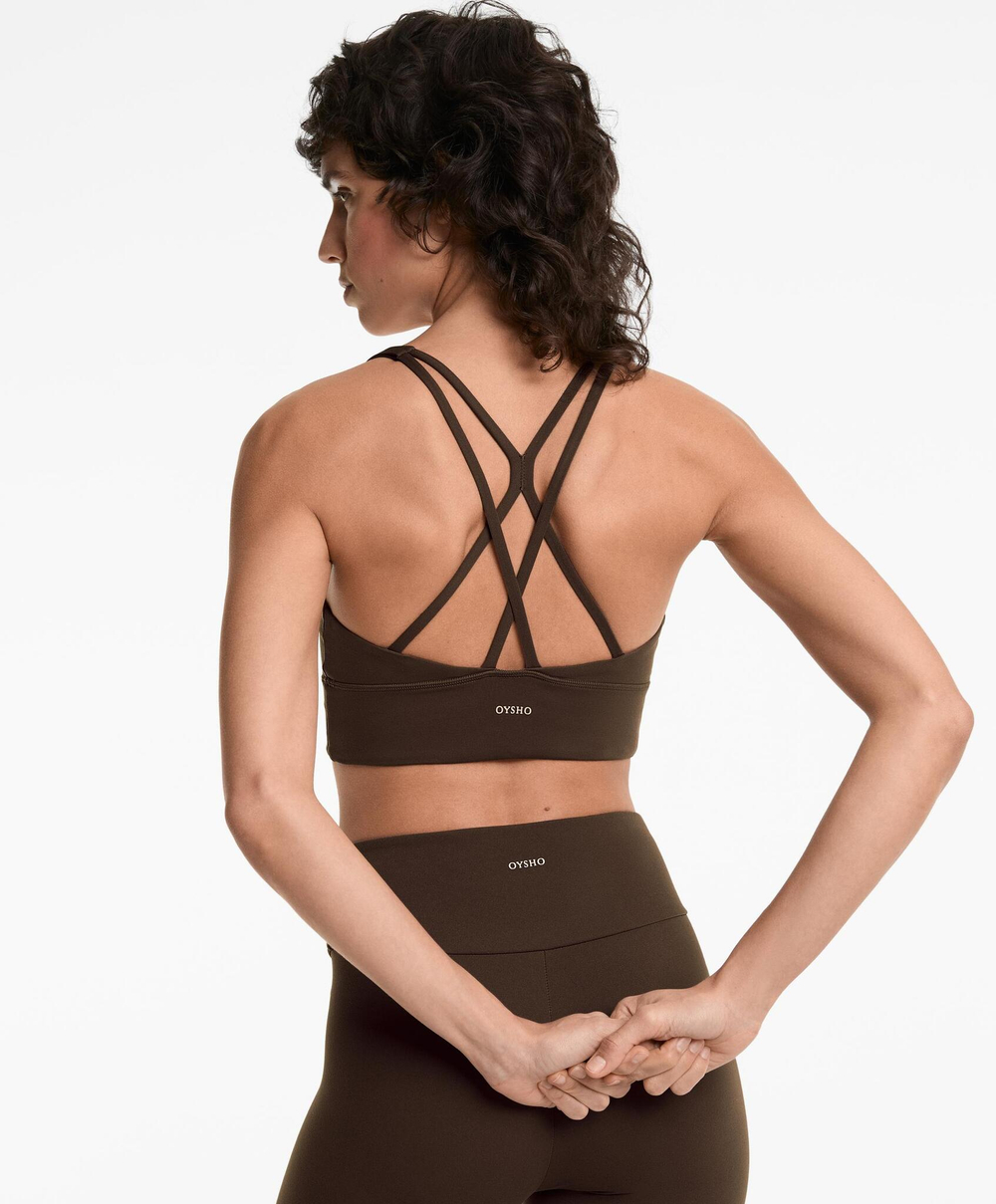 Oysho Спортивный бюстгальтер с бретелями на спине, темно-коричневый