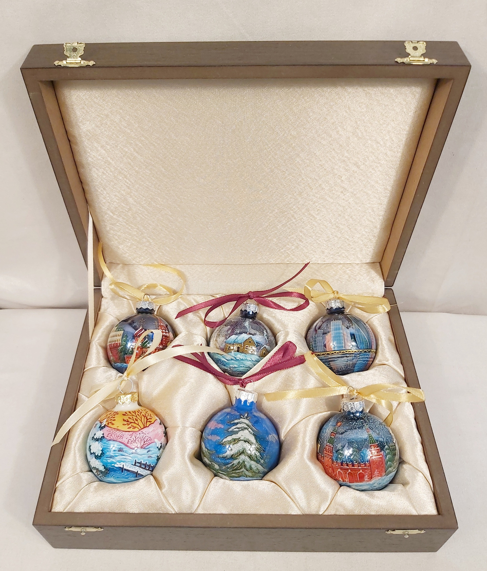 Набор елочных шаров  с ручной росписью Палех  "Новогодний"