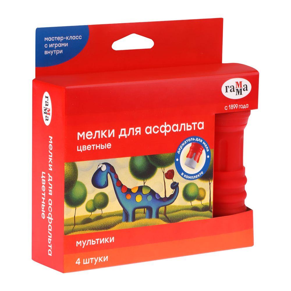Мел цветной 4шт упак, для рисунка на асфальте, с держателем Гамма Мультики