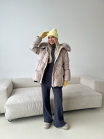 Пуховик Fresh миди с кулиской бежевый