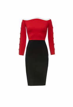 Трикотажное платье-футляр красно-черное 01-03-23 SS