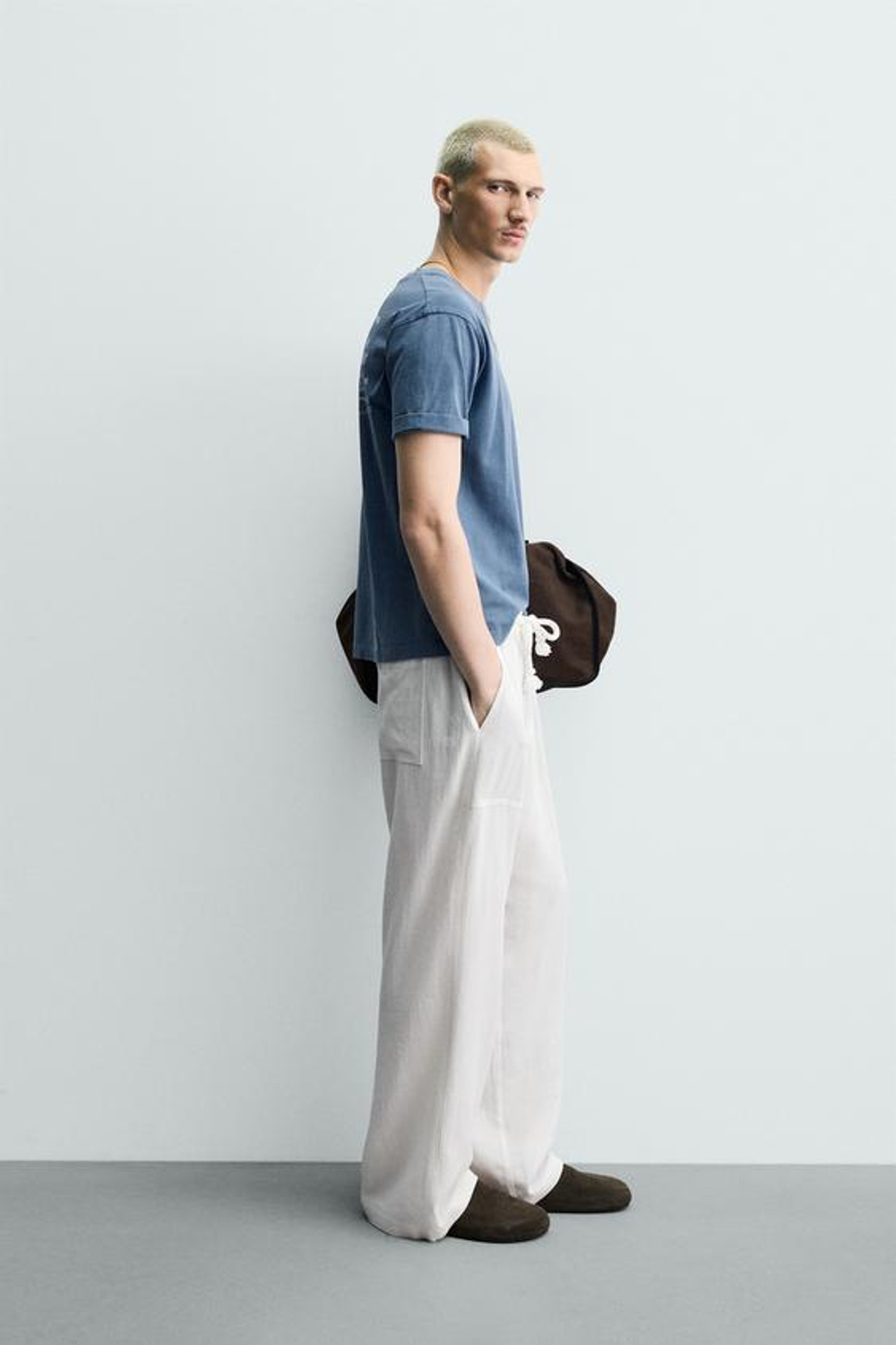 ZARA БРЮКИ RELAXED FIT В КЛЕТКУ, БЕЛЫЙ
