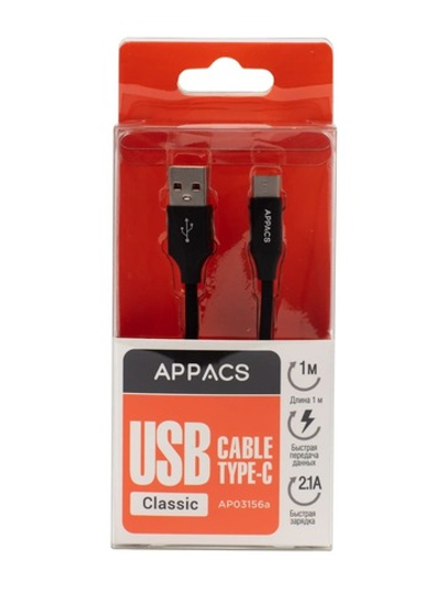 Кабель APPACS (рус.) AP03156a , TYPE-C, 5V/2.4A, 1 метр