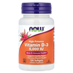 NOW Foods, витамин D3, высокоактивный, 125 мкг (5000 МЕ), 120 мягких таблеток