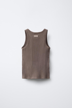 ZARA ТОП В РУБЧИК С НАШИВКОЙ, ОТТЕНОК КОРИЧНЕВОГО