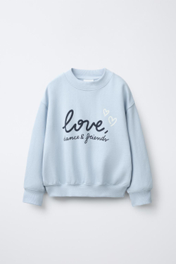 ZARA ТОЛСТОВКА С ПРИНТОМ, ГОЛУБОЙ