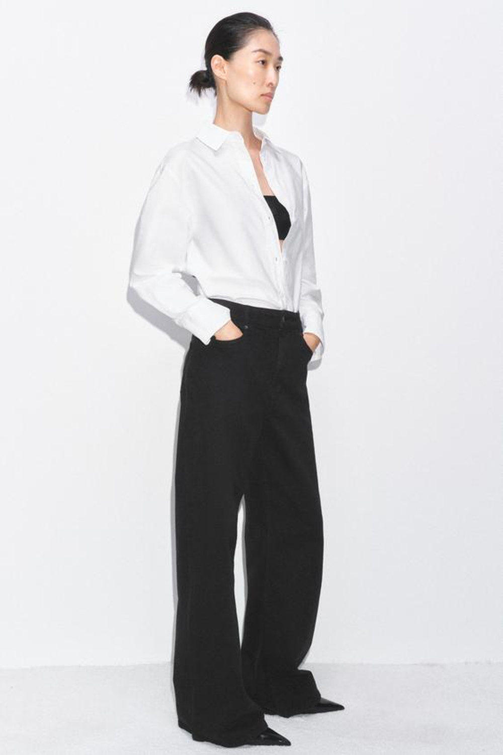 ZARA ДЖИНСЫ WIDE LEG С ВЫСОКОЙ ПОСАДКОЙ — ZW COLLECTION, ЧЕРНЫЙ