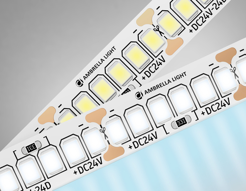 Светодиодная лента GS3403 2835 240Led/ 20W m/ 24V IP20 6500K/ 5000*10*1.2mm/ кратность резки 25mm (2 конт.)