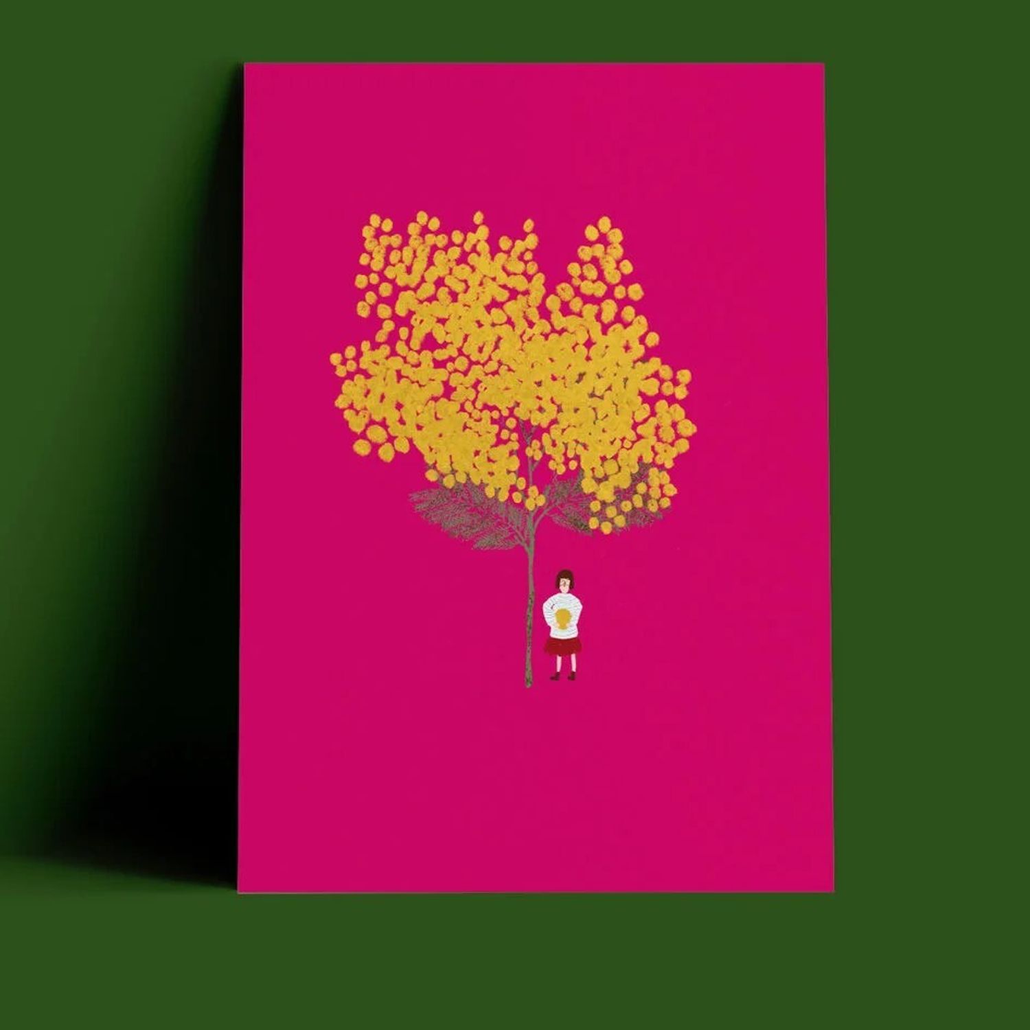 Открытка - Девочка с мимозой