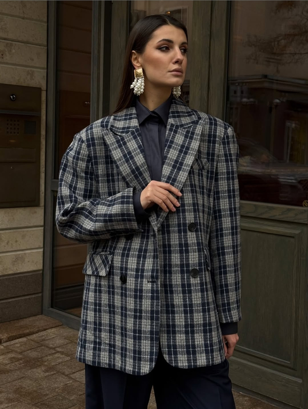 Пальто-пиджак Синий в клетку