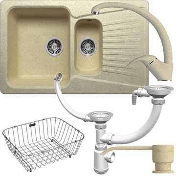 Мойка POLYGRAN F-18 опал №328 (бежевый), смеситель SKS2 опал