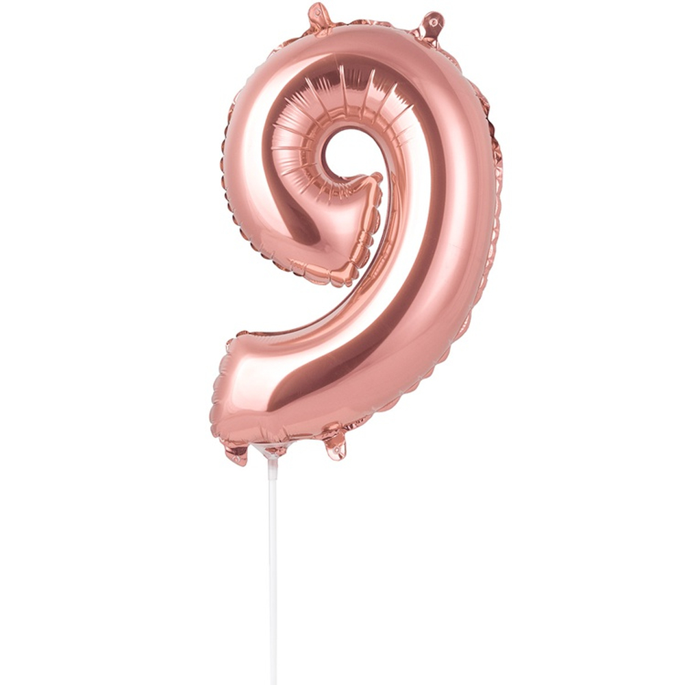 Шар фольгированный Цифра 9 40 см (Розовое Золото)