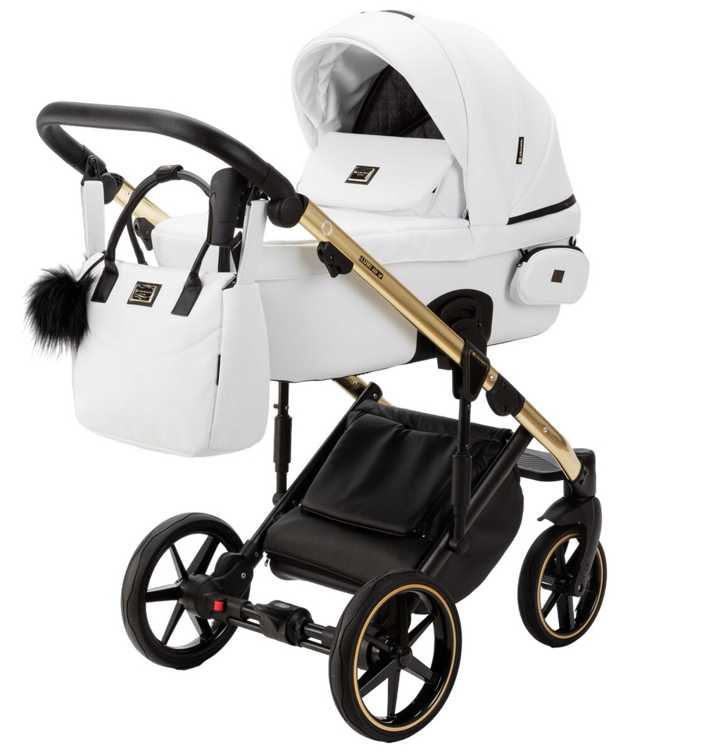 Детская коляска Adamex Lumi Air SE Deluxe 3 в 1 L-SA500 (БЕЛ.КОЖА+ЗОЛОТО РАМА)