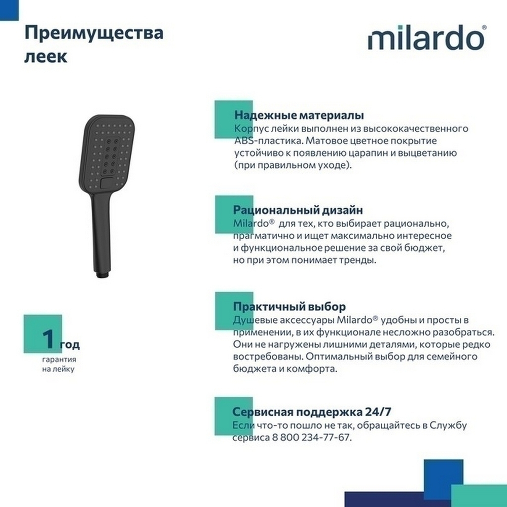 Лейка для душа Milardo ILS3FBSM18 "Ideal Spa" квадрат, 3 режима, ЧЕРНЫЙ матовый, коробка