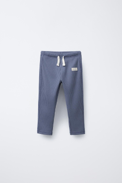 ZARA ОДНОТОННЫЕ ЛЕГИНСЫ В РУБЧИК С НАШИВКОЙ, СИНЕВАТЫЙ