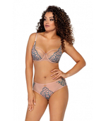 Трусики-бразилиана с контрастной бирюзовой вышивкой (Размер: XXL) (Цвет: телесный)