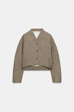 ZARA КОРОТКАЯ КУРТКА ИЗ ШЕРСТИ — ZW COLLECTION, РЫЖЕВАТО-КОРИЧНЕВЫЙ