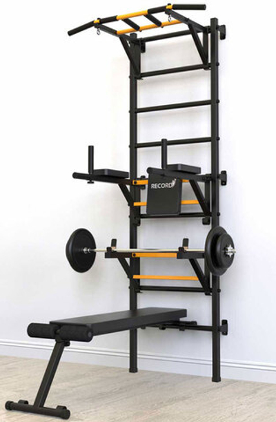 Шведская стенка Record X, с опорой, турник Классик, черный (X4)