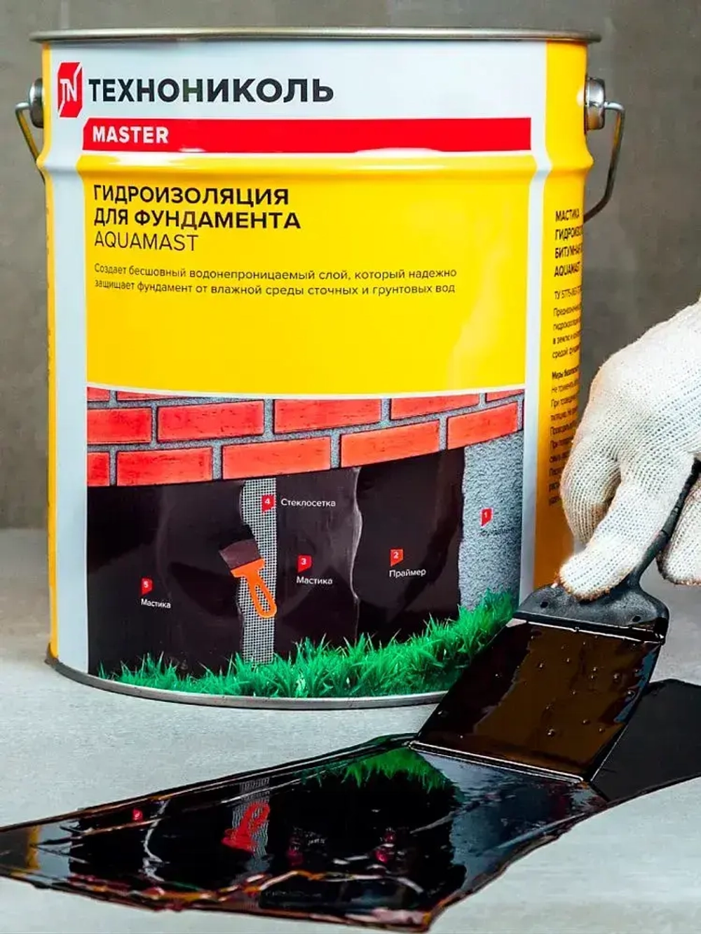 Мастика битумная для фундамента Технониколь AquaMast гидроизоляционная, 18л