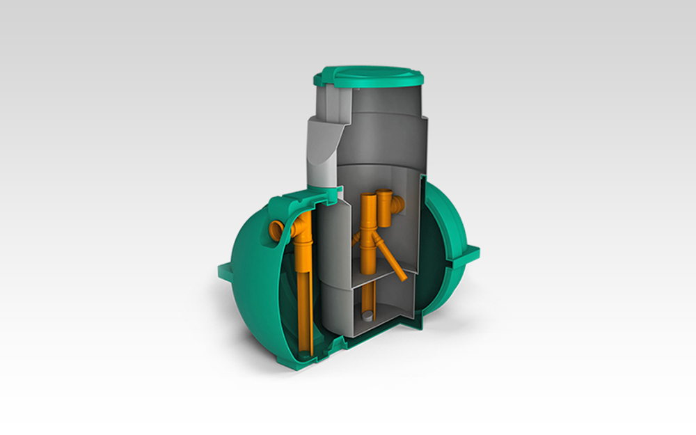 Септик отстойного типа ЭкоПром Rostok Мини 1000 л. горизонтальный / 300 л. в сутки / 1-3 чел. / самотечный сброс (128x110x176см;65кг;серый) - арт.555763