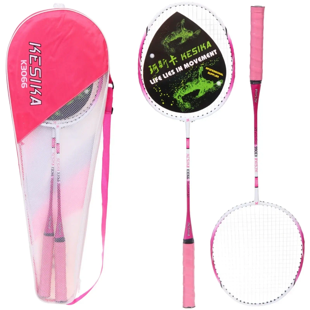 Бадминтон в наборе K-3066, 3 предмета: 2 металлические ракетки 65 см, чехол (цвет: розовый)