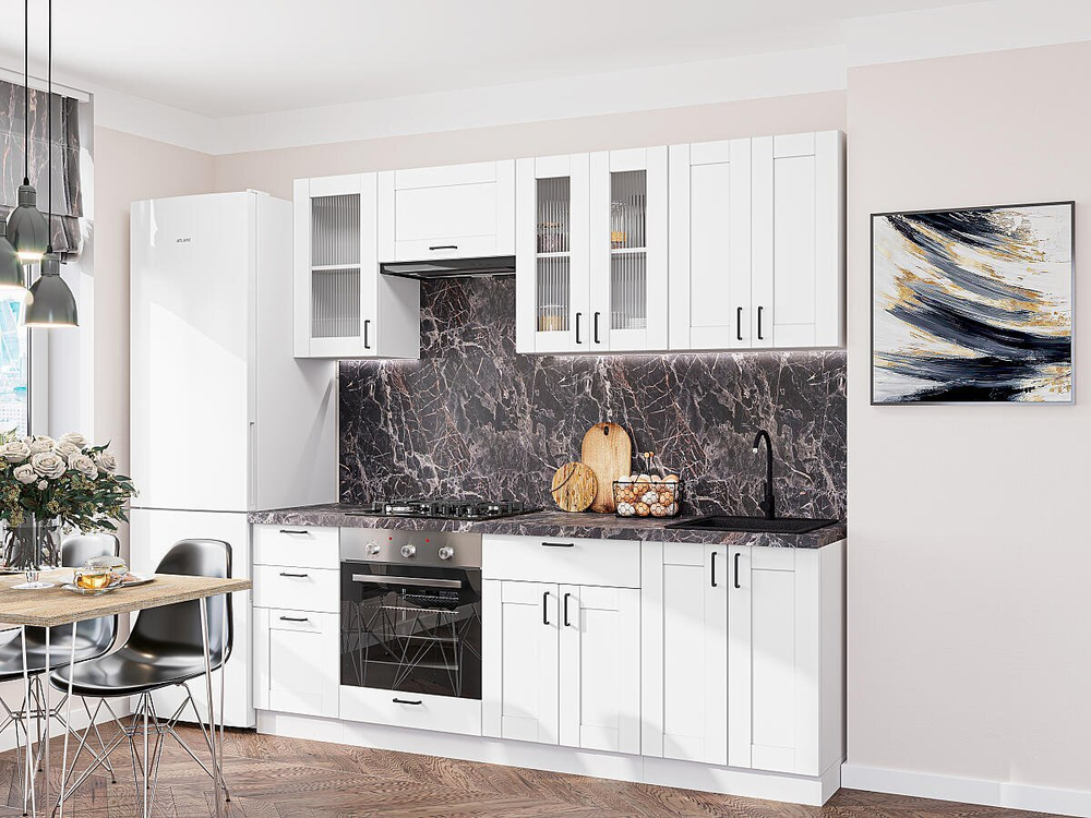 Прямая модульная кухня Лофт-01 White Silk - Белый 2140*2200*600