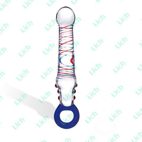 Нарядно украшенный стеклянный фаллос с кольцом, 19,5 см