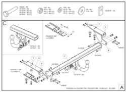 Фаркоп оцинкованный Galia C038A для Citroen C4 седан/хетчбек 2004-2010, 2010-, Peugeot 307, 308 хетчбек 3/5 дверей 2001-2007, 2007-2012(паспорт и сертификат в комплекте)(без электрики)