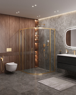 Душевой уголок Cezares MOLVENO-R-11-90+30-C-BORO-IV, 120х120х195, профиль брашированное золото, прозрачное стекло